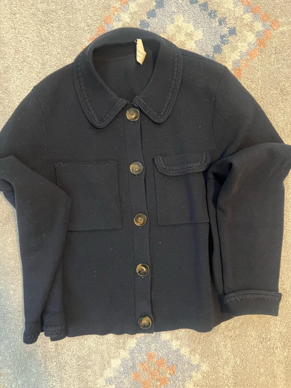 Sezane Navy Button-Front Knit Sweater